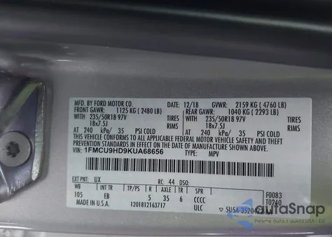 2019 Ford Escape Sel from USA, damaged, VIN 1FMCU9HD9KUA68656
